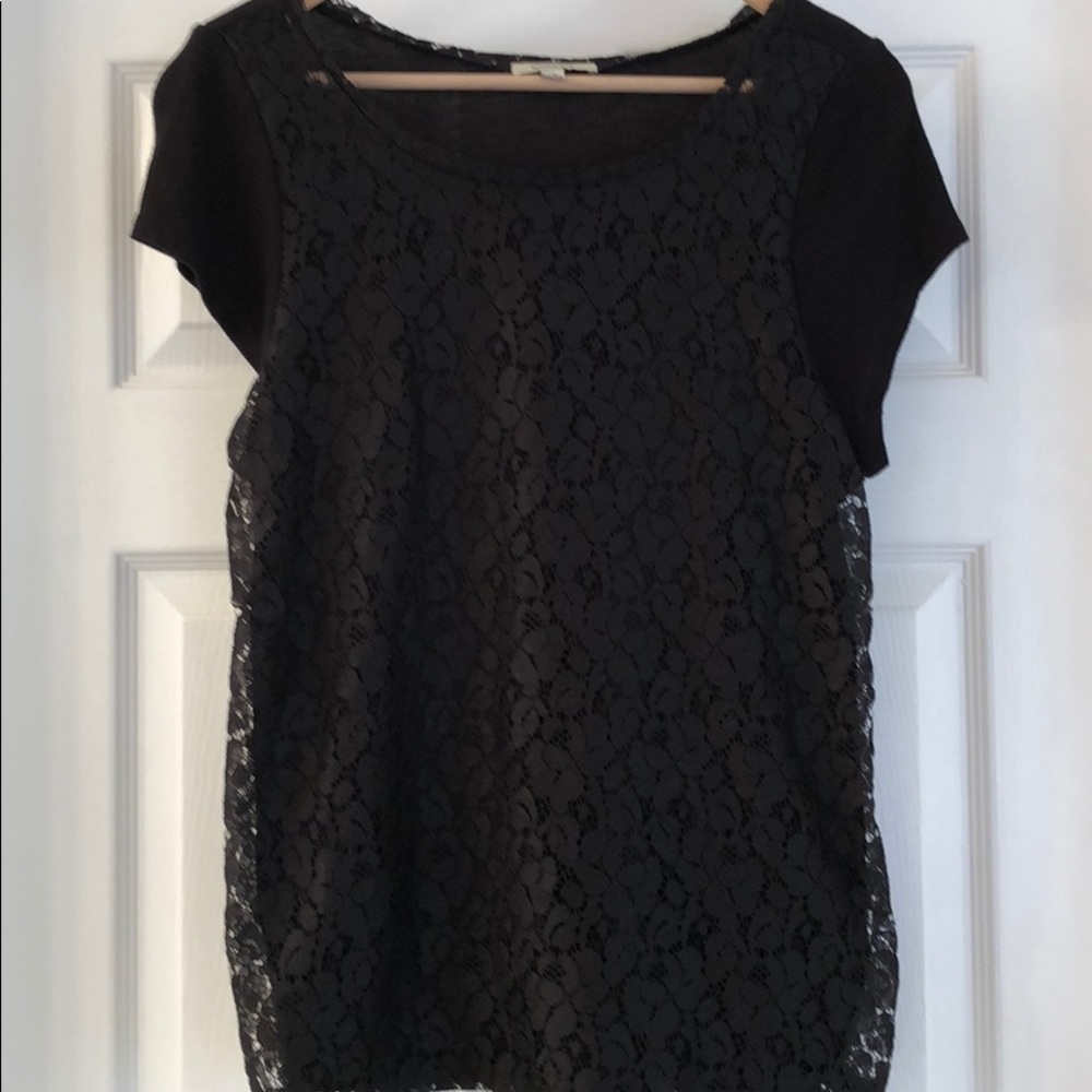 Anthropologie Bordeaux Lace Tee